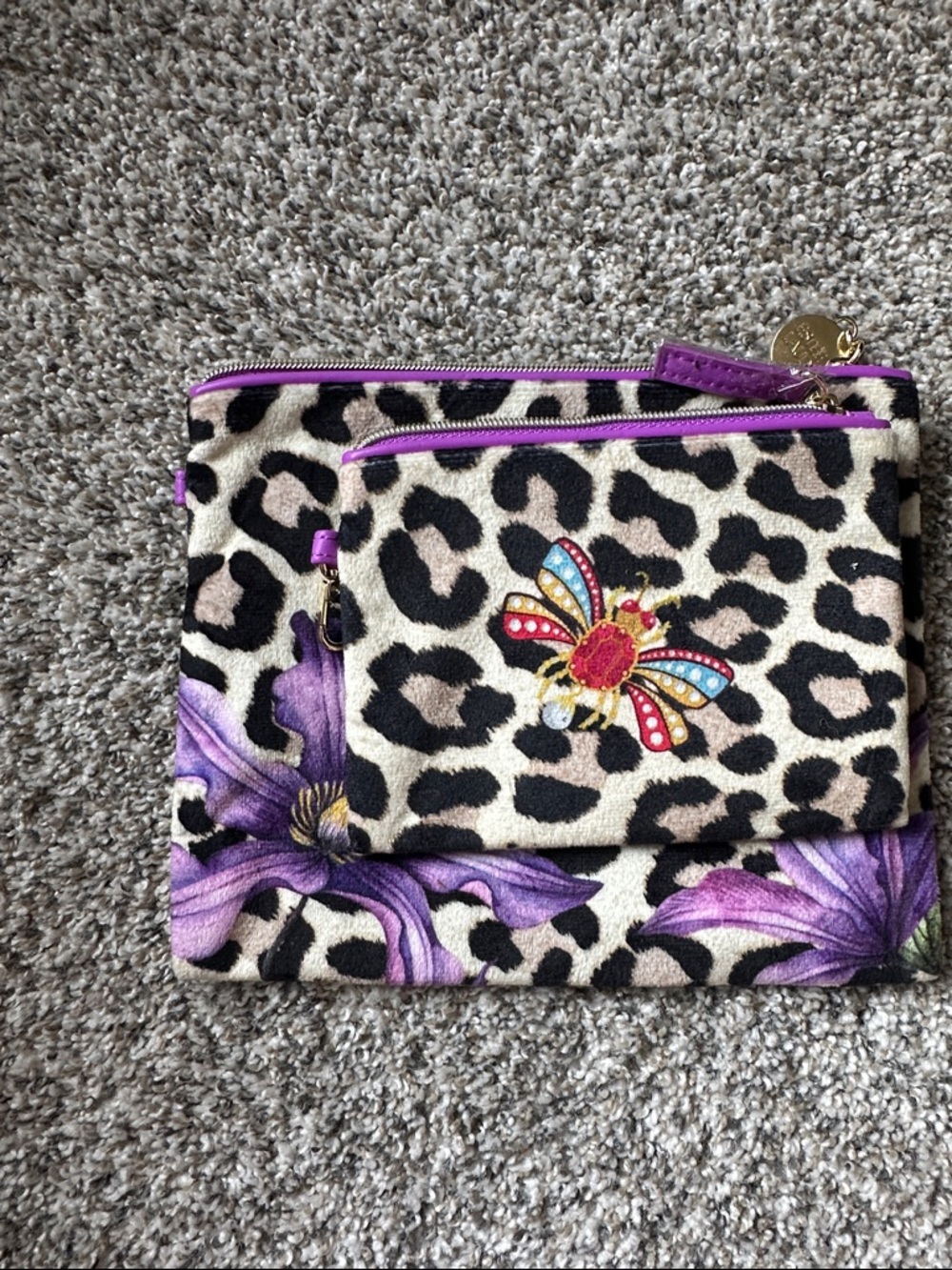 Leopard & Purple Floral Zip Bag